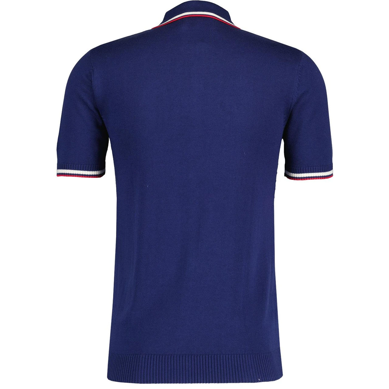 Cannon Mod Grid Check Big Collar Ring Zip Knitted Polo Navy - Image 7