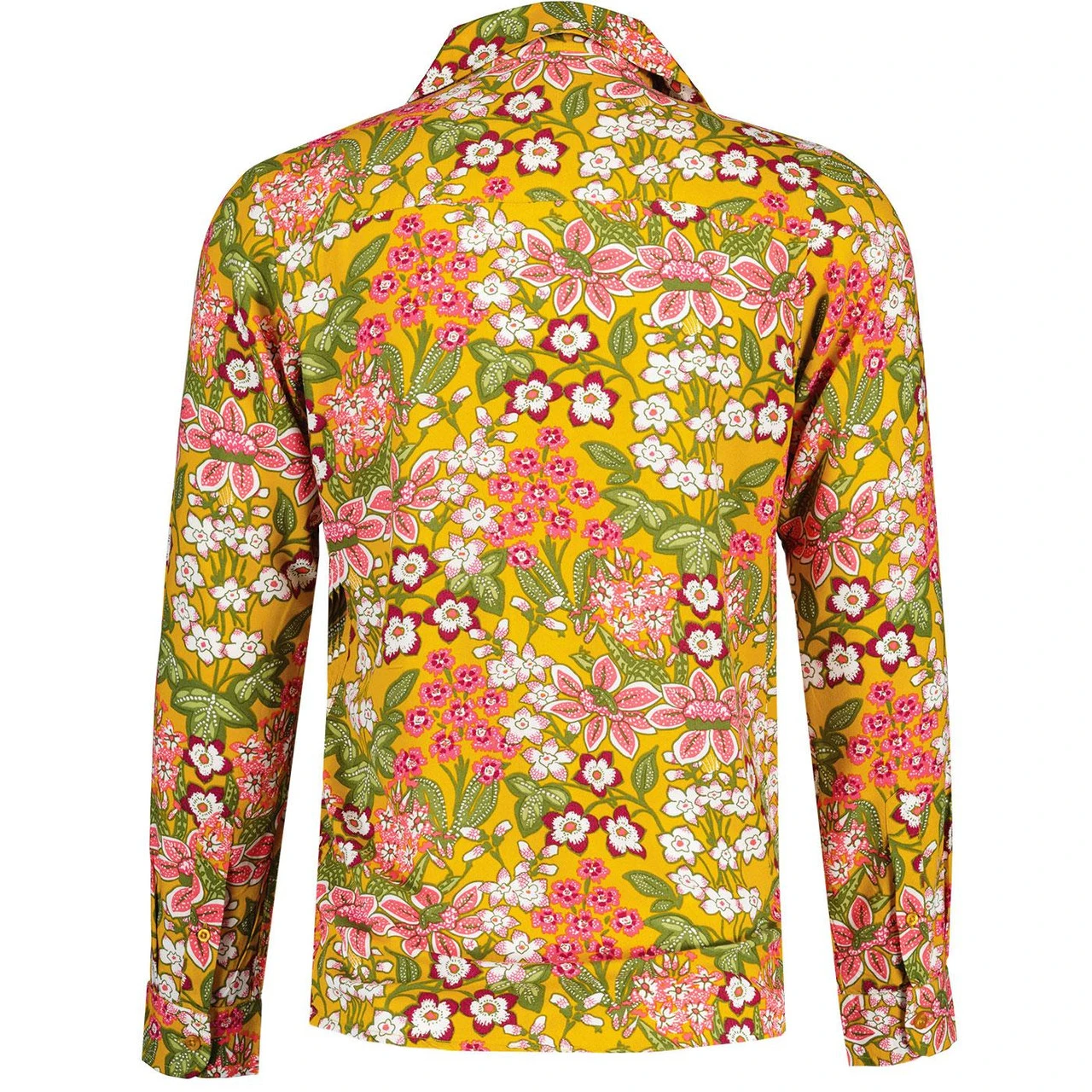Rock-a-Hula Retro Rayon Floral LS Revere Collar Shirt Mustard - Image 2