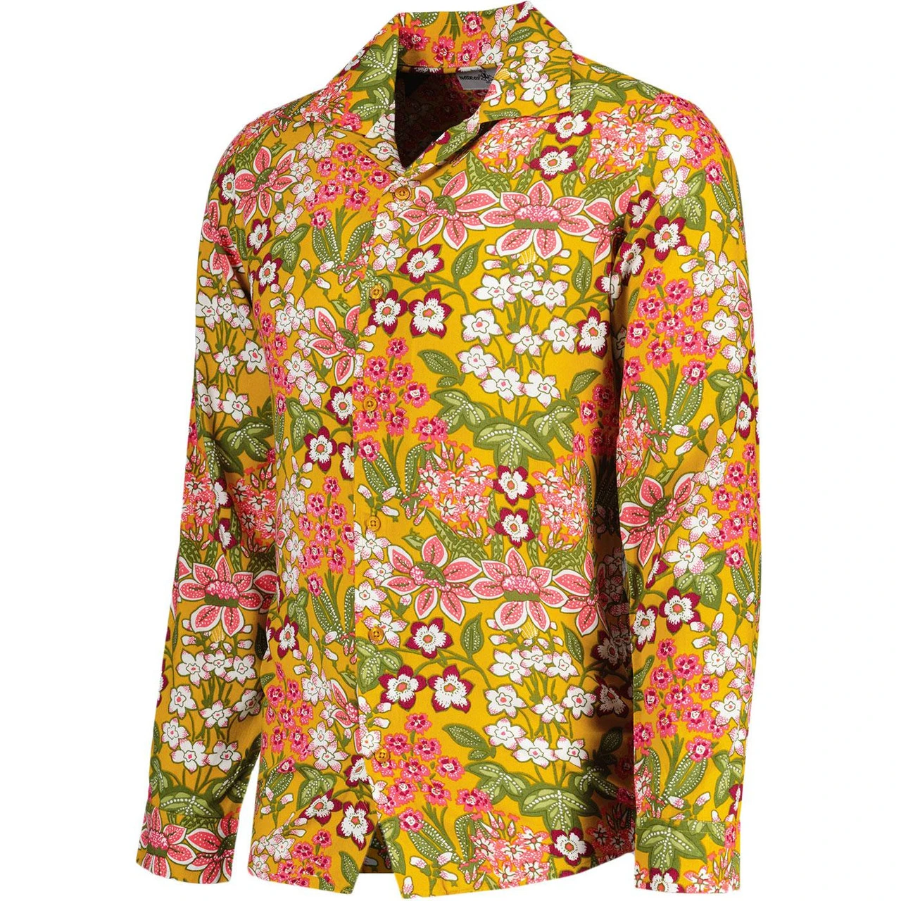 Rock-a-Hula Retro Rayon Floral LS Revere Collar Shirt Mustard - Image 3