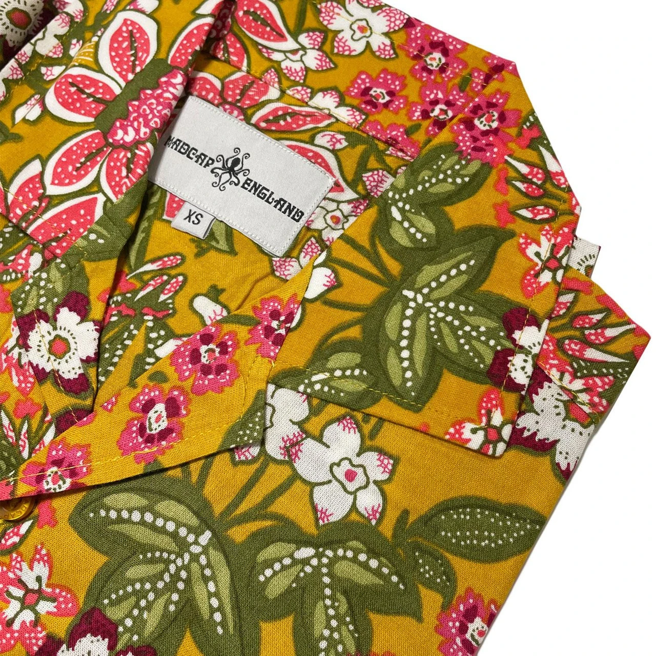 Rock-a-Hula Retro Rayon Floral LS Revere Collar Shirt Mustard - Image 4