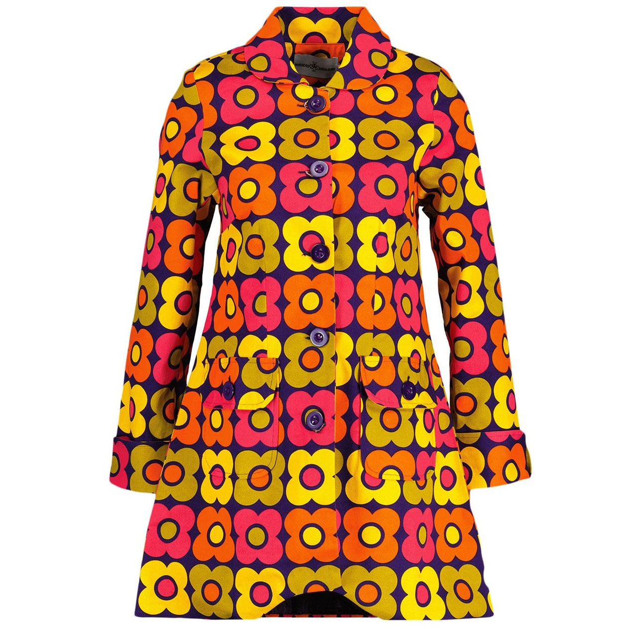 Karina Retro Flower 60s Swing Coat - Image 2