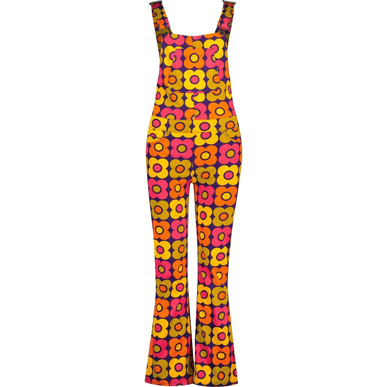 Celandine MADCAP 70s Flower Dungaree Flares (Navy)