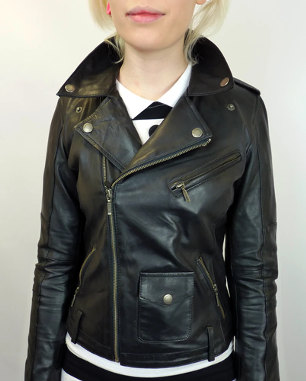 Lilly Retro Fifties Indie Leather Biker Jacket (B) - Image 4
