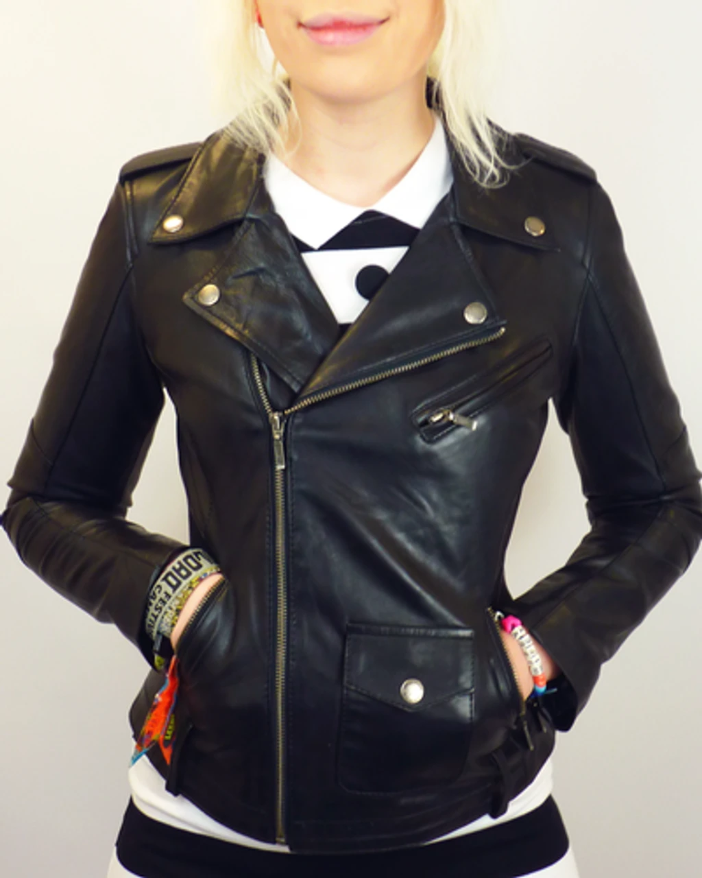 Lilly Retro Fifties Indie Leather Biker Jacket (B) - Image 3