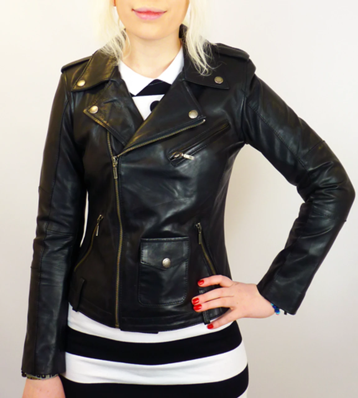 Lilly Retro Fifties Indie Leather Biker Jacket (B) - Image 2
